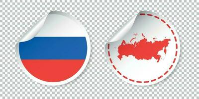 Rusland sticker met vlag en kaart. Russisch federatie label, ronde label met land. vector illustratie Aan geïsoleerd achtergrond.