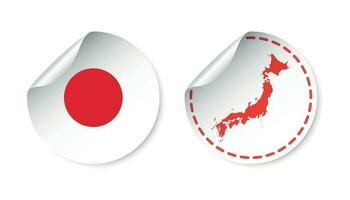 Japan sticker met vlag en kaart. label, ronde label met land. vector illustratie Aan wit achtergrond.