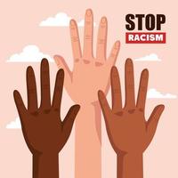 stop racisme, met handen en wolk op de achtergrond, concept van zwarte levens zaak vector