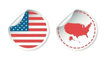 Verenigde Staten van Amerika sticker met vlag en kaart. Amerika label, ronde label met land. vector illustratie Aan wit achtergrond.