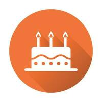 verjaardag taart vlak icoon. vers taart muffin Aan oranje ronde achtergrond vector