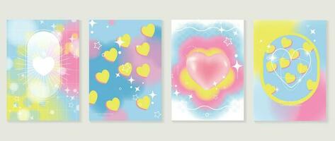 afgod minnaar posters set. schattig helling holografische achtergrond vector met hart bubbel, 3d hart, ster, halftoon. y2k modieus behang ontwerp voor sociaal media, kaarten, banier, folder, brochure.