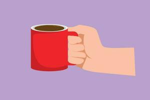 tekenfilm vlak stijl tekening menselijk hand- is Holding een keramisch kop met koffie of thee. hand- houdt een heet mok door de handvat. kom tot rust tijd in de ochtend. koffie breken icoon. grafisch ontwerp vector illustratie