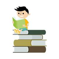 jongen lezing over- een partij van boeken voorraad illustratie vector
