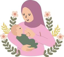 reeks verzameling bloemen ornament moeder Holding pasgeboren baby illustratie vector