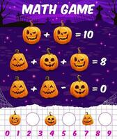 wiskunde spel werkblad tekenfilm halloween pompoenen vector
