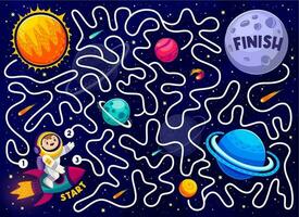 labyrint doolhof spel met kind astronaut en planeten vector