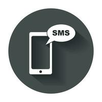 vlak smartphone icoon. sms bericht. telefoon met lang schaduw. vector