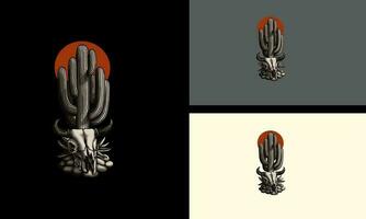 hoofd schedel koe en cactus vector mascotte ontwerp