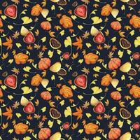 waterverf naadloos patroon met hand- getrokken traditioneel Japans snoepgoed. wagashi, mochi, herfst esdoorn- bladeren geïsoleerd Aan kleur achtergrond. uitnodigingen, restaurant menu, groet kaarten, afdrukken, textiel vector