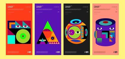kleurrijke abstracte geometrische bauhaus en etnische poster ontwerpsjabloon vector