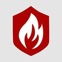 brand bescherming icoon in kunst stijl Aan grijs achtergrond, rood brand schild, vector illustratie.