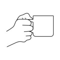 hand- Holding een kop van koffie. vector schets icoon geïsoleerd Aan wit achtergrond.