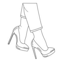 tekening schetsen schets silhouet van vrouw poten in een houding. schoenen stiletto's, hoog hakken vector
