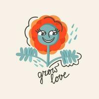 toenemen liefde. vector geïsoleerd illustratie van glimlachen madeliefje met belettering