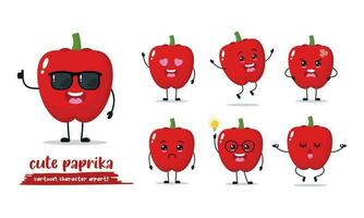 schattig rood paprika tekenfilm met veel uitdrukkingen. groente verschillend werkzaamheid vector illustratie vlak ontwerp.
