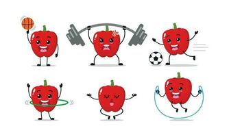 rood paprika verschillend oefening sport werkzaamheid vector illustratie sticker klok peper