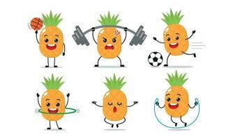 ananas fruit oefening verschillend sport werkzaamheid vector illustratie sticker