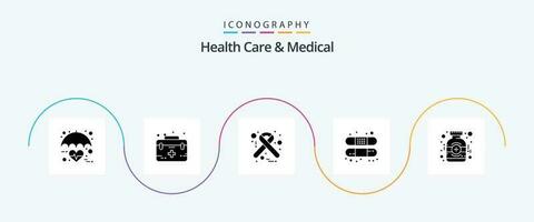 Gezondheid zorg en medisch glyph 5 icoon pak inclusief behandeling. band. medisch. hulp. medisch vector