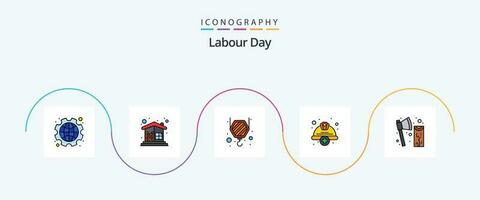 arbeid dag lijn gevulde vlak 5 icoon pak inclusief arbeid. moeilijk. huis. kap. haak vector