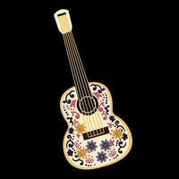 gitaar versierd met bloemen. musical instrument Aan een zwart achtergrond.plat stijl, vector illustratie.