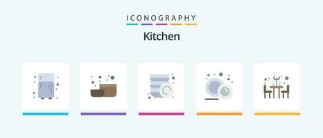 keuken vlak 5 icoon pak inclusief . tafel. platen. restaurant. bord. creatief pictogrammen ontwerp vector