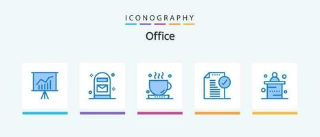kantoor blauw 5 icoon pak inclusief bureau. merk op. koffie. document. goedkeuren. creatief pictogrammen ontwerp vector