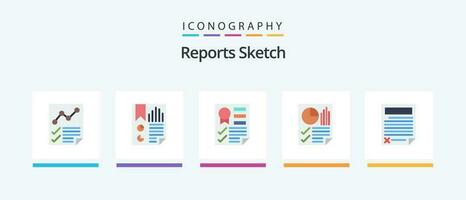 rapporten schetsen vlak 5 icoon pak inclusief document. bars. bladzijde. lintje. bladzijde. creatief pictogrammen ontwerp vector