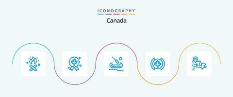 Canada blauw 5 icoon pak inclusief . plaats. kajak. kaart. boom vector