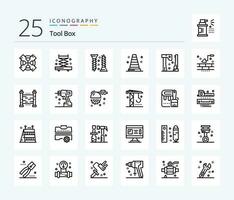 gereedschap 25 lijn icoon pak inclusief steen. zaag. zelf bevestiging. bouw. vlc vector