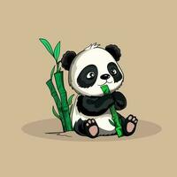 schattig baby panda eten bamboe vector icoon illustratie. panda mascotte tekenfilm karakter. dier icoon concept wit geïsoleerd. vlak tekenfilm stijl geschikt voor web landen bladzijde, banier, folder, sticker, kaart