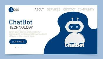 Chatbot technologie landen bladzijde of website sjabloon. Chatbot app ontwikkeling, bot ontwikkeling kader, Chatbot programmering concept vector