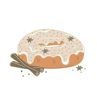 pompoen kruid donut met wit chocola en kaneel voor herfst menu of groet kaart ontwerp vector