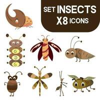 reeks van gekleurde schattig insect schetsen tekens vector illustratie