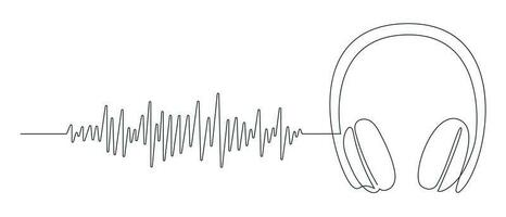 hoofdtelefoons en audio bijhouden getrokken in een doorlopend lijn. een lijn tekening, minimalisme. vector illustratie.