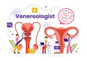 venereoloog vector illustratie van diagnostisch voor dermatologie ziekte, seksueel verzonden en infectie in vlak tekenfilm hand- getrokken Sjablonen