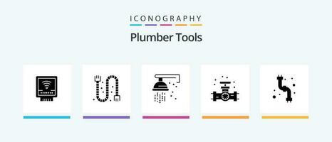 loodgieter glyph 5 icoon pak inclusief pijpen. loodgieter. mechanisch. loodgieter. graadmeter. creatief pictogrammen ontwerp vector