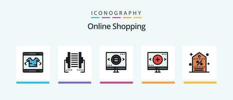 online boodschappen doen lijn gevulde 5 icoon pak inclusief muis. mand. winkelen. valentijn. winkel. creatief pictogrammen ontwerp vector