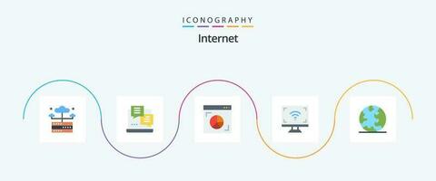 internet vlak 5 icoon pak inclusief aarde. slim. browser. scherm. elektronica vector