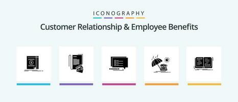 klant verhouding en werknemer voordelen glyph 5 icoon pak inclusief boek. zon. rugzak. schrijven. creatief pictogrammen ontwerp vector