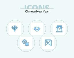 Chinese nieuw jaar blauw icoon pak 5 icoon ontwerp. Chinese. brug. hand. deur. China vector