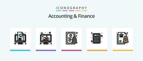 accounting en financiën lijn gevulde 5 icoon pak inclusief berekening. rekenmachine. lening. boekhouding. geld in hand. creatief pictogrammen ontwerp vector