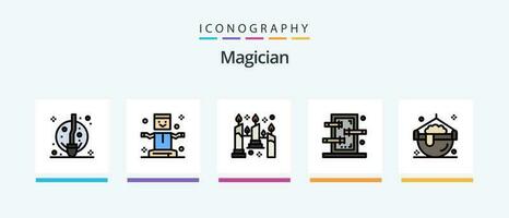 goochelaar lijn gevulde 5 icoon pak inclusief schedel. magie. magie truc. mes. geest. creatief pictogrammen ontwerp vector