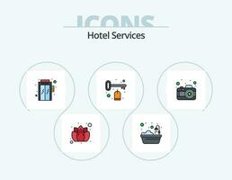 hotel Diensten lijn gevulde icoon pak 5 icoon ontwerp. hotel. druk. bed. voet dragen. schoenen vector