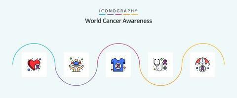 wereld kanker bewustzijn lijn gevulde vlak 5 icoon pak inclusief zorg. stethoscoop. Gezondheid. Gezondheid. Gezondheid vector