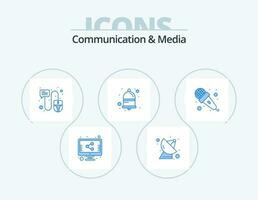 communicatie en media blauw icoon pak 5 icoon ontwerp. geluid. microfoon. Klik. alert. kennisgeving vector