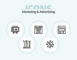 afzet en reclame lijn icoon pak 5 icoon ontwerp. marketing. reclame tips. nieuws. megafoon. luidspreker vector