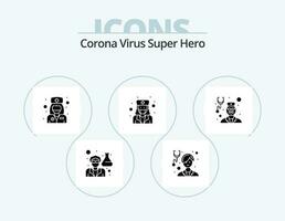 corona virus super held glyph icoon pak 5 icoon ontwerp. medisch. verpleegster. vrouw. dokter. Gezondheid zorg vector