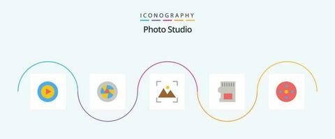 foto studio vlak 5 icoon pak inclusief camera haspel. opslag. foto. sd. fotografie vector