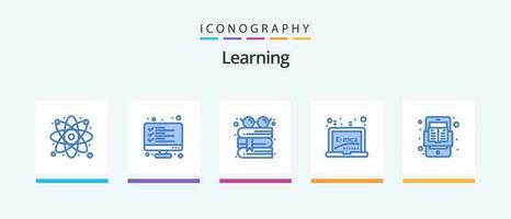 aan het leren blauw 5 icoon pak inclusief boek. onderwijs. resultaat. bord. lezing. creatief pictogrammen ontwerp vector